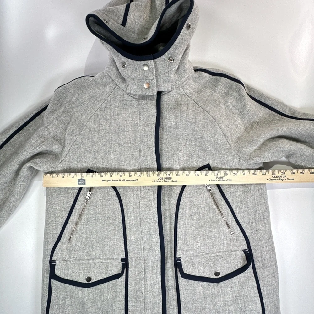 J. Crew Italian Stadium Cloth Hooded Wool Peacoat Womens 14 Gray Minimalist - Picture 14 of 14